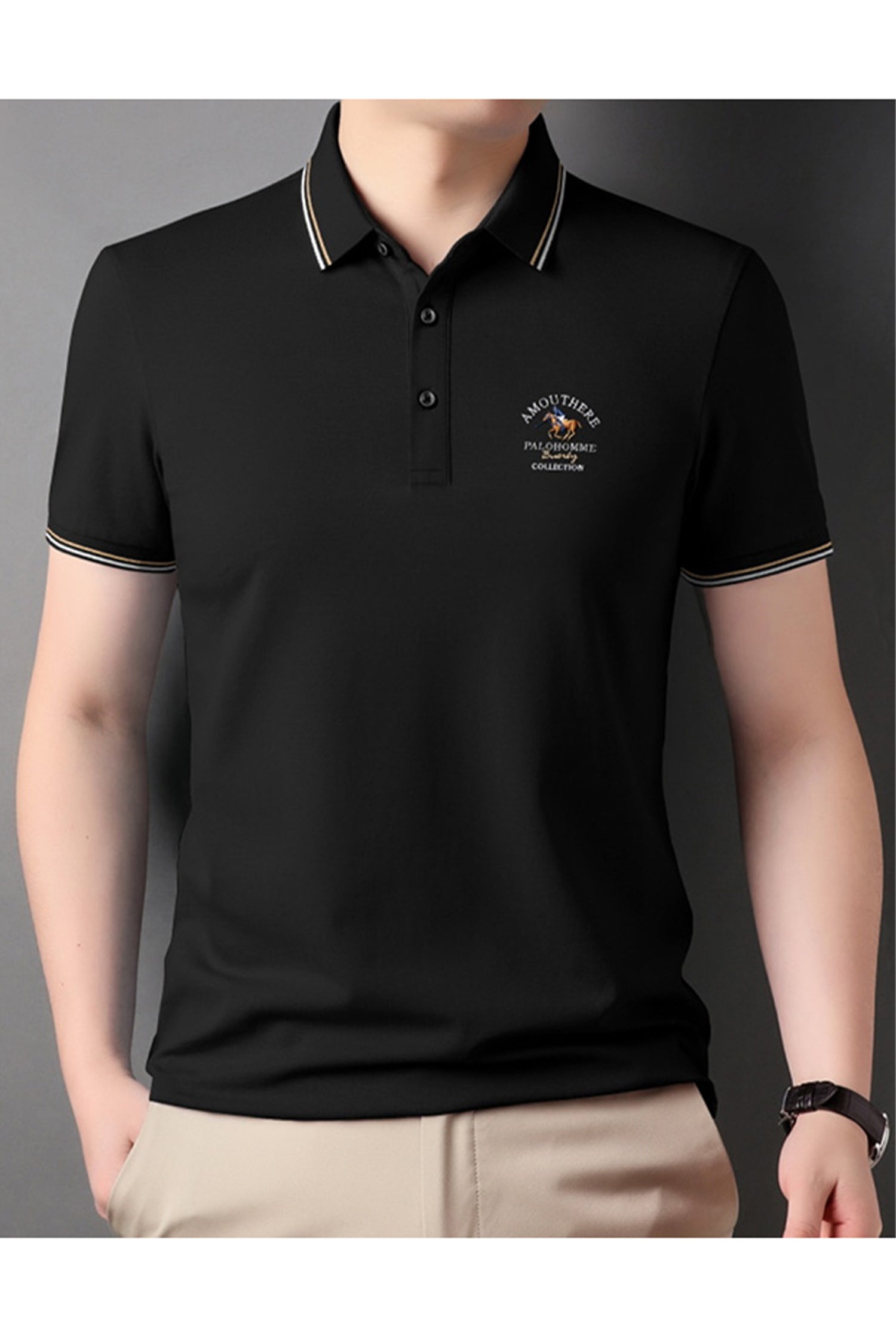 Tipped Collar Embroidered Men's Polo Shirt