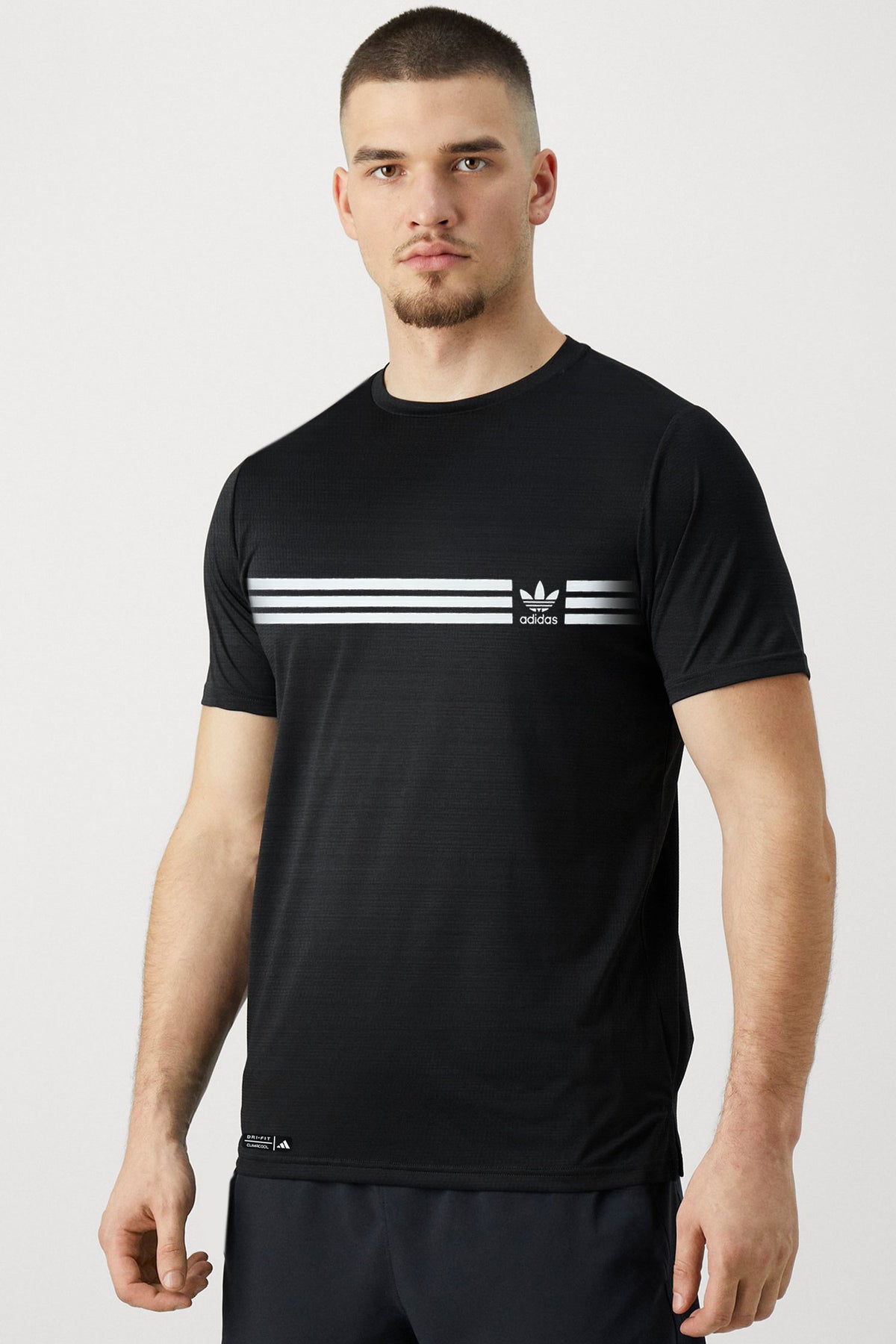 Adds 3 Stripes Style Slub Dry-Fit Tee in Black