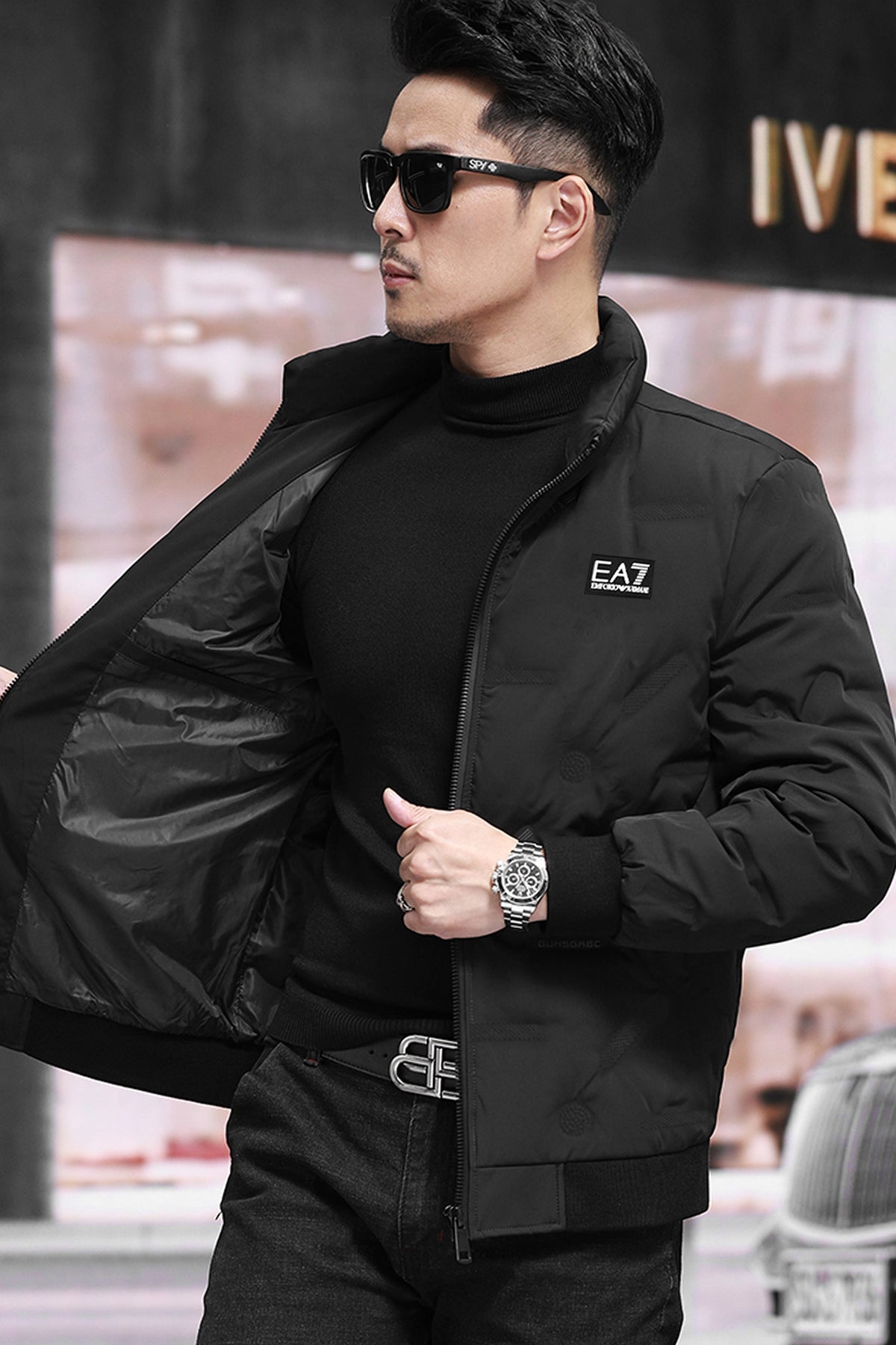 Armni EA7 Embossed Design Imported Puffer Jacket In Black