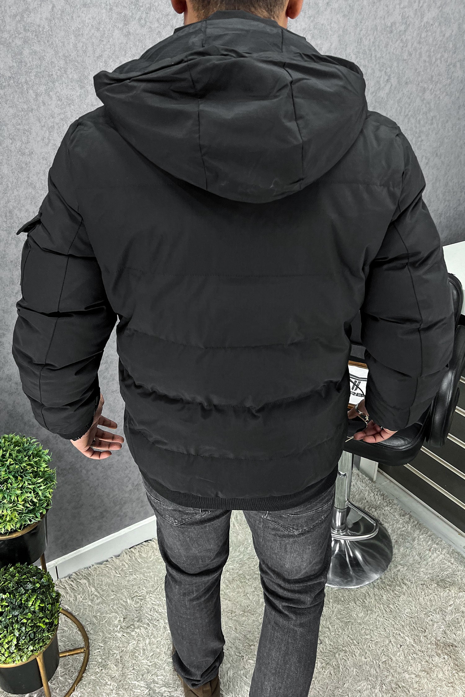 Zipper Motif Quited Hooded Big Size Imported Puffer Jacket