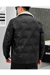 Soft Lapel Fur Collar Embossed Padded Imported Puffer Jacket In Black