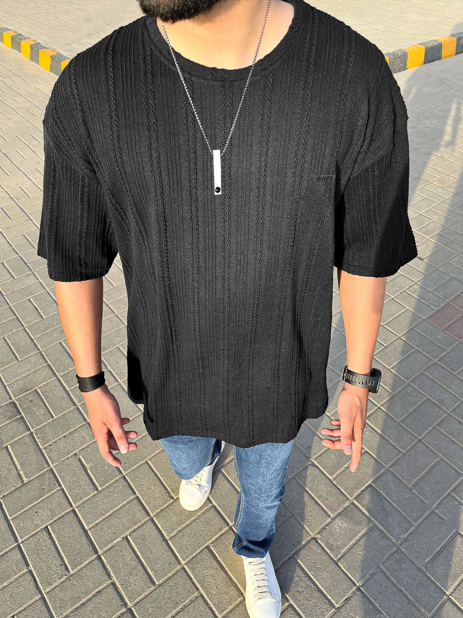 Self Design Turbo Signature Oversized T-Shirt In Black