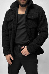 Turbo Pocket Style Sherpaa Fleece Light Weight Jacket In Black