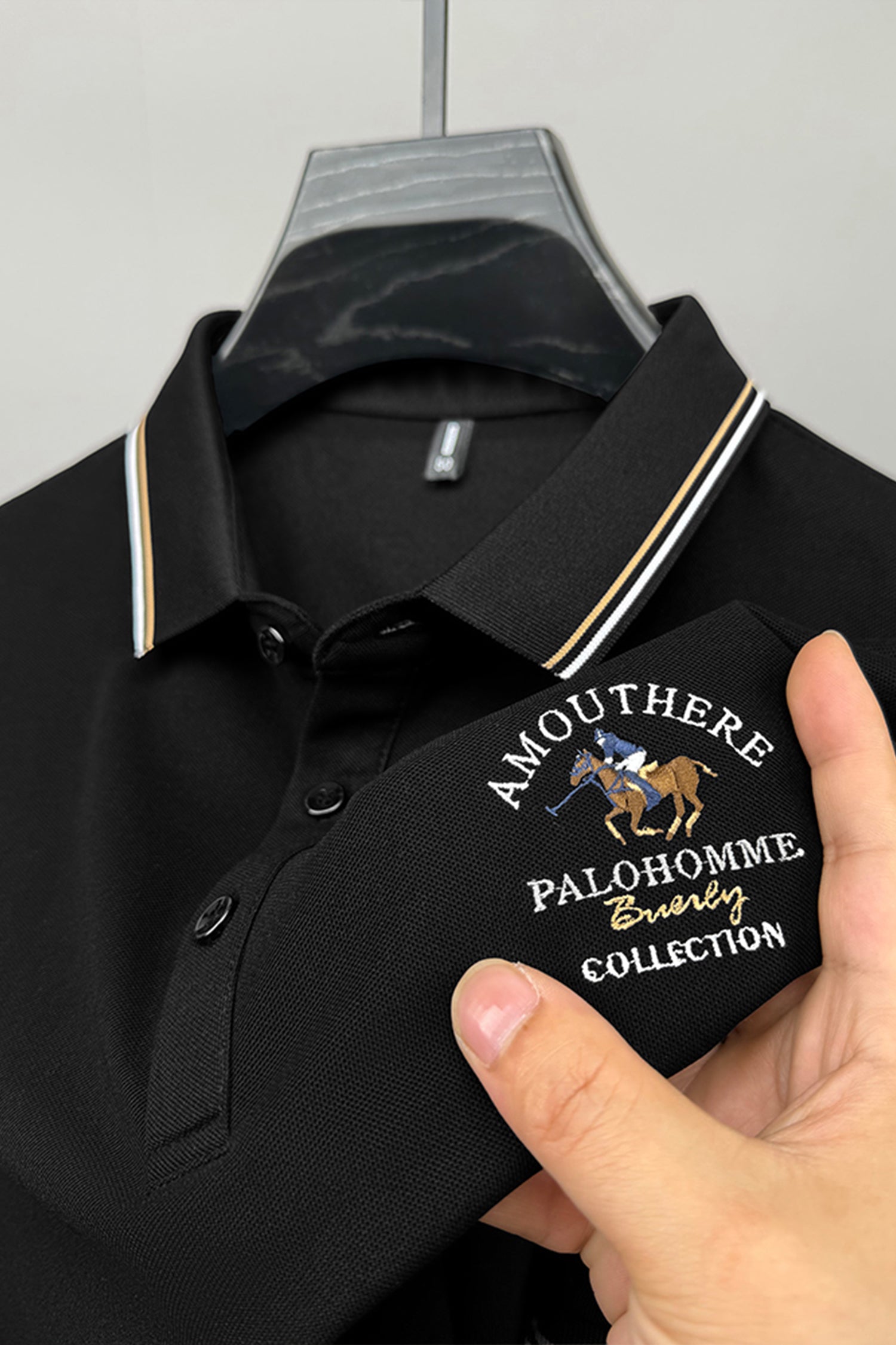 Tipped Collar Embroidered Men's Polo Shirt