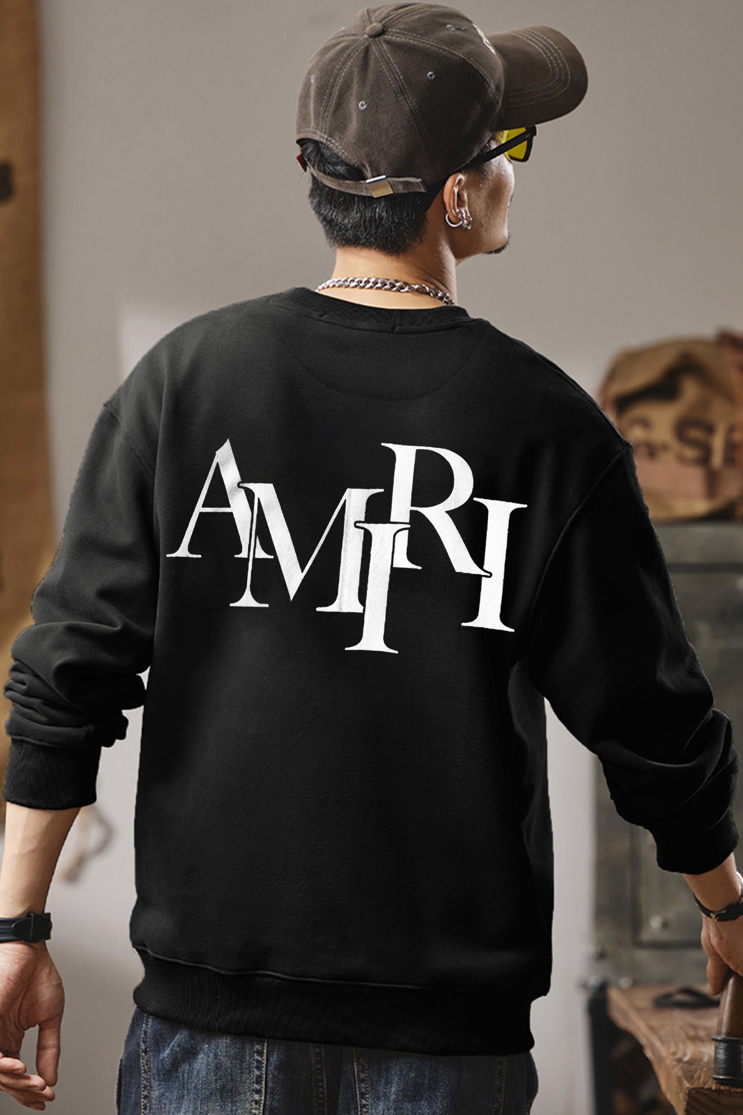 Amri Slogan Signature Crew Neck Full Sleeves Men's Sweatshirt