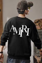 Amri Slogan Signature Crew Neck Full Sleeves Men's Sweatshirt In Black