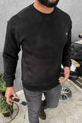 Cozy Plain Round Neck Imported Men's Sweatshirt In Black