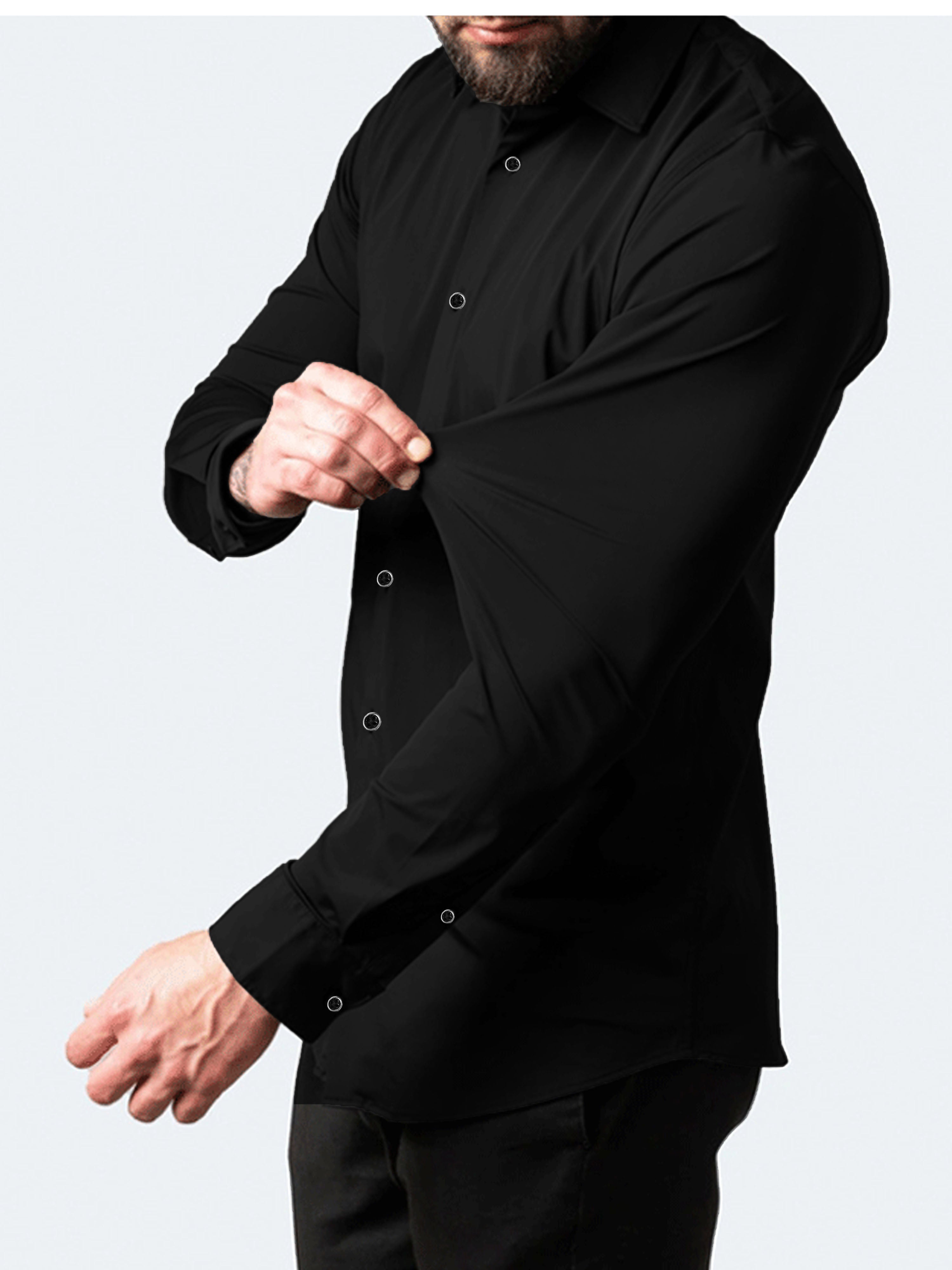 Self Textured Elastic Shirt In Black