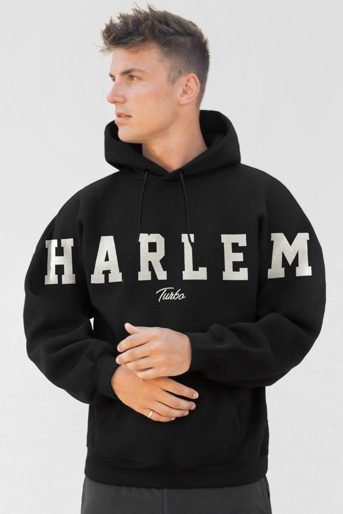 Turbo Harlem Signature Slogan Fleece Hoodie In Black