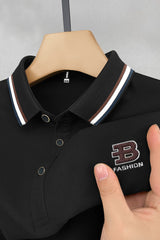 B Fashion Seamless Embroidered Men's Polo Shirt In Black