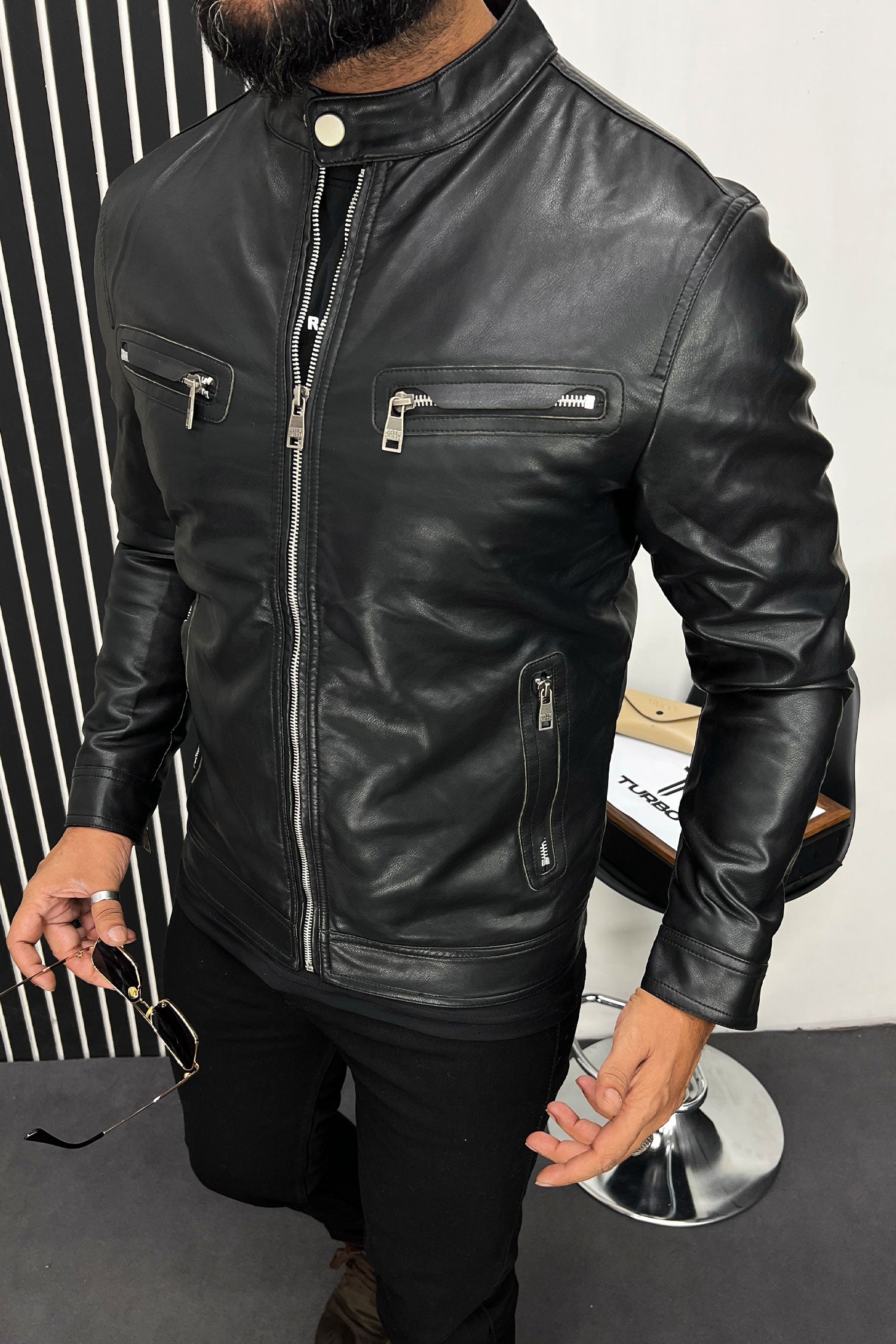 Zip Pocket Style Men's Imported Leather Jacket