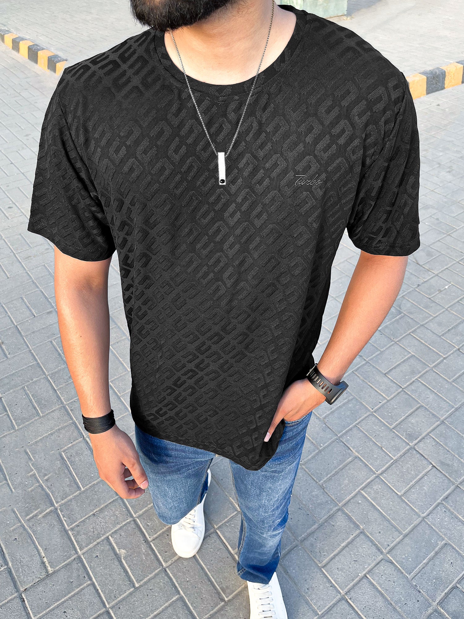 Self Texture Turbo Signature T-Shirt In Black