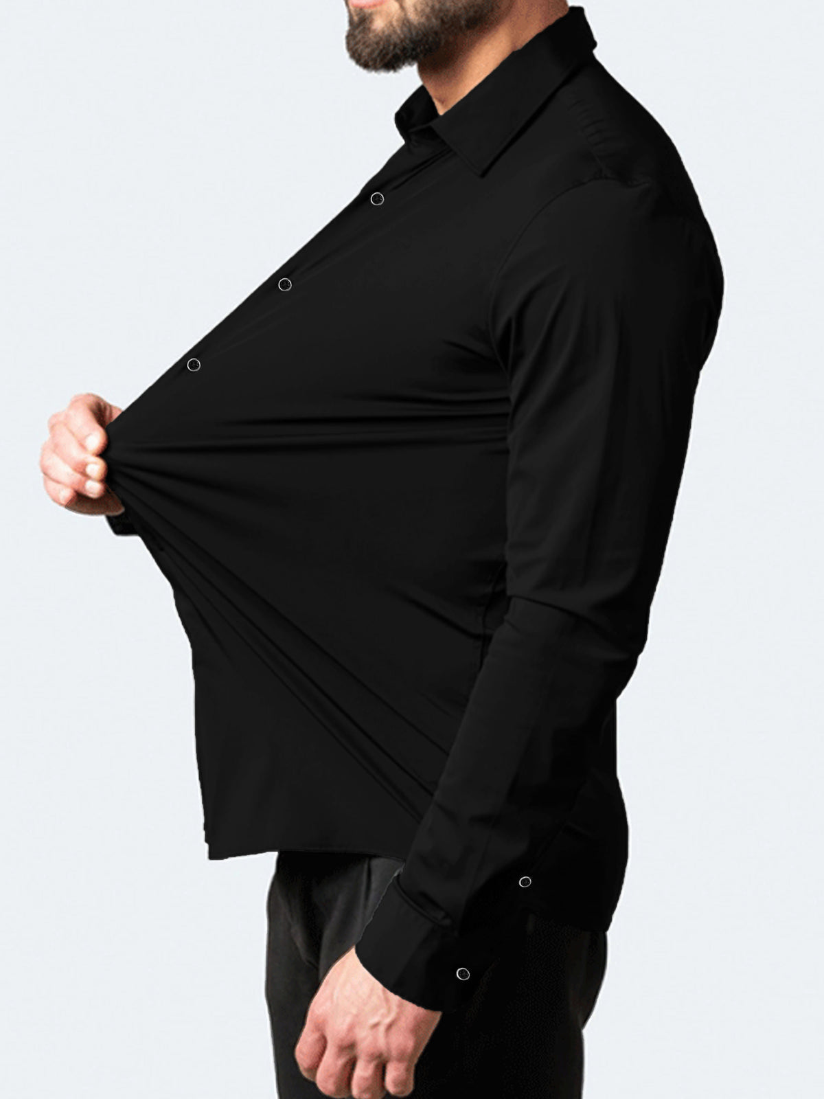 Self Textured Elastic Shirt In Black