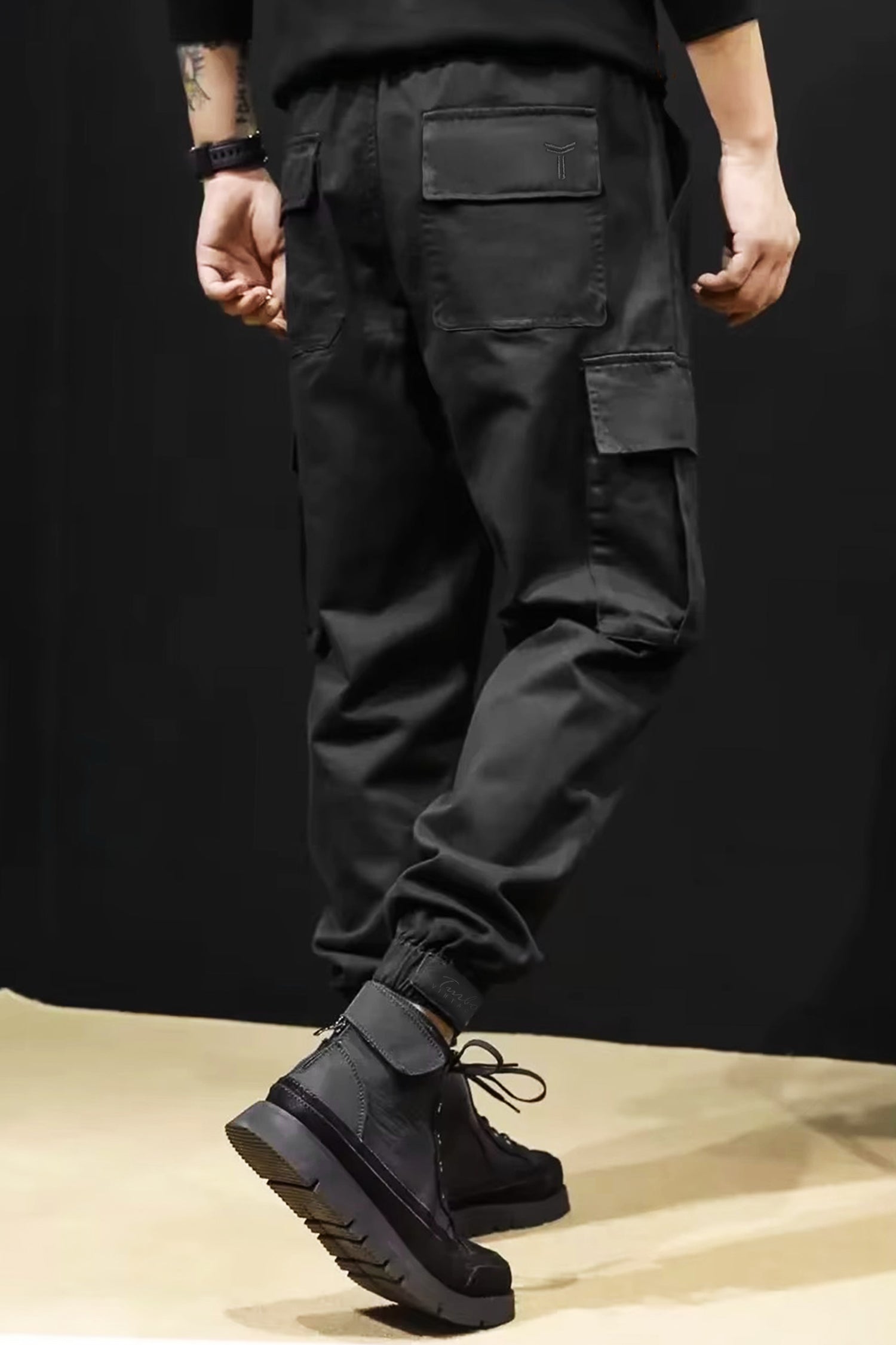 Turbo Vintage Grip Signature Imp Cotton Cargo Trouser In Black