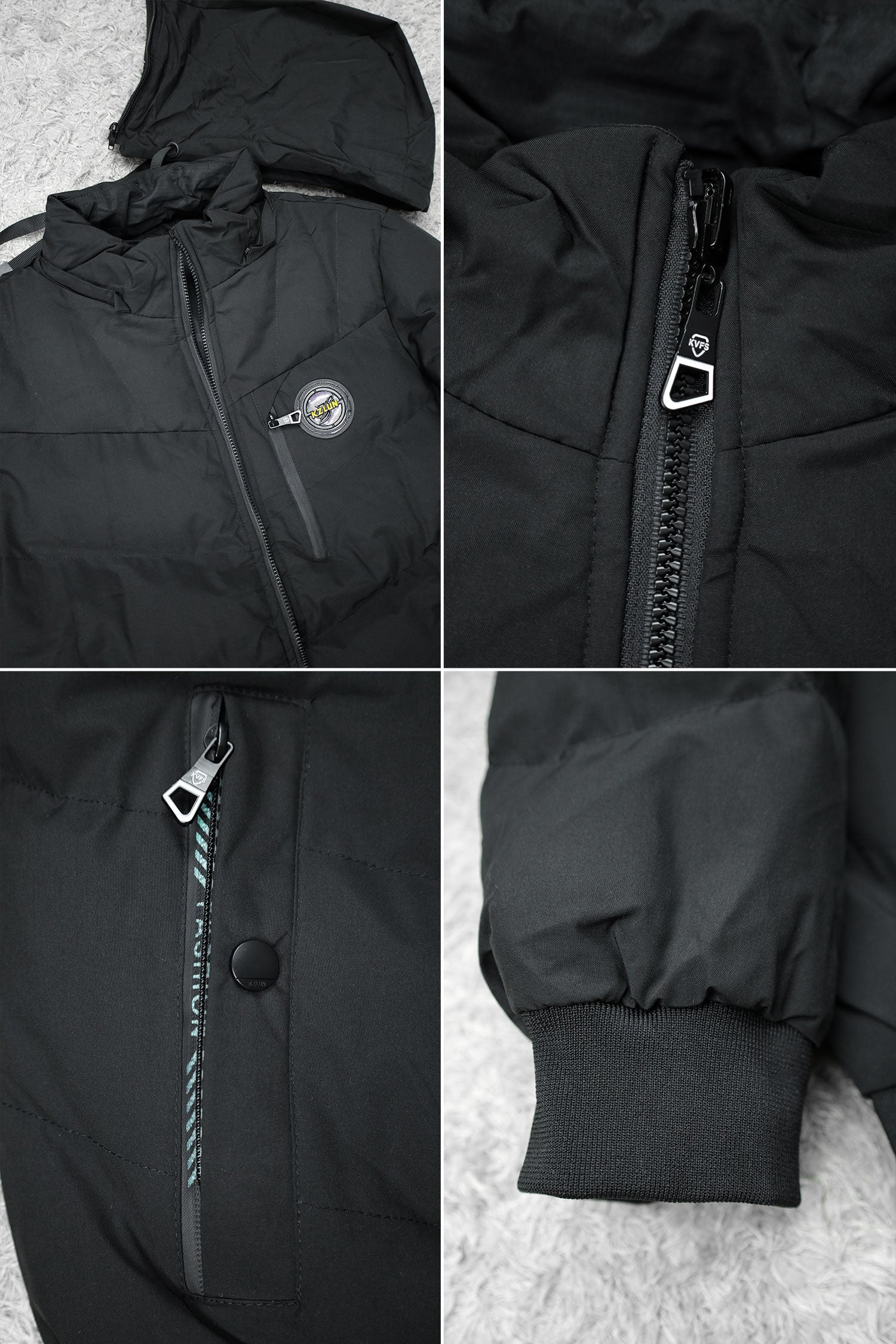 Zipper Motif Quited Hooded Big Size Imported Puffer Jacket