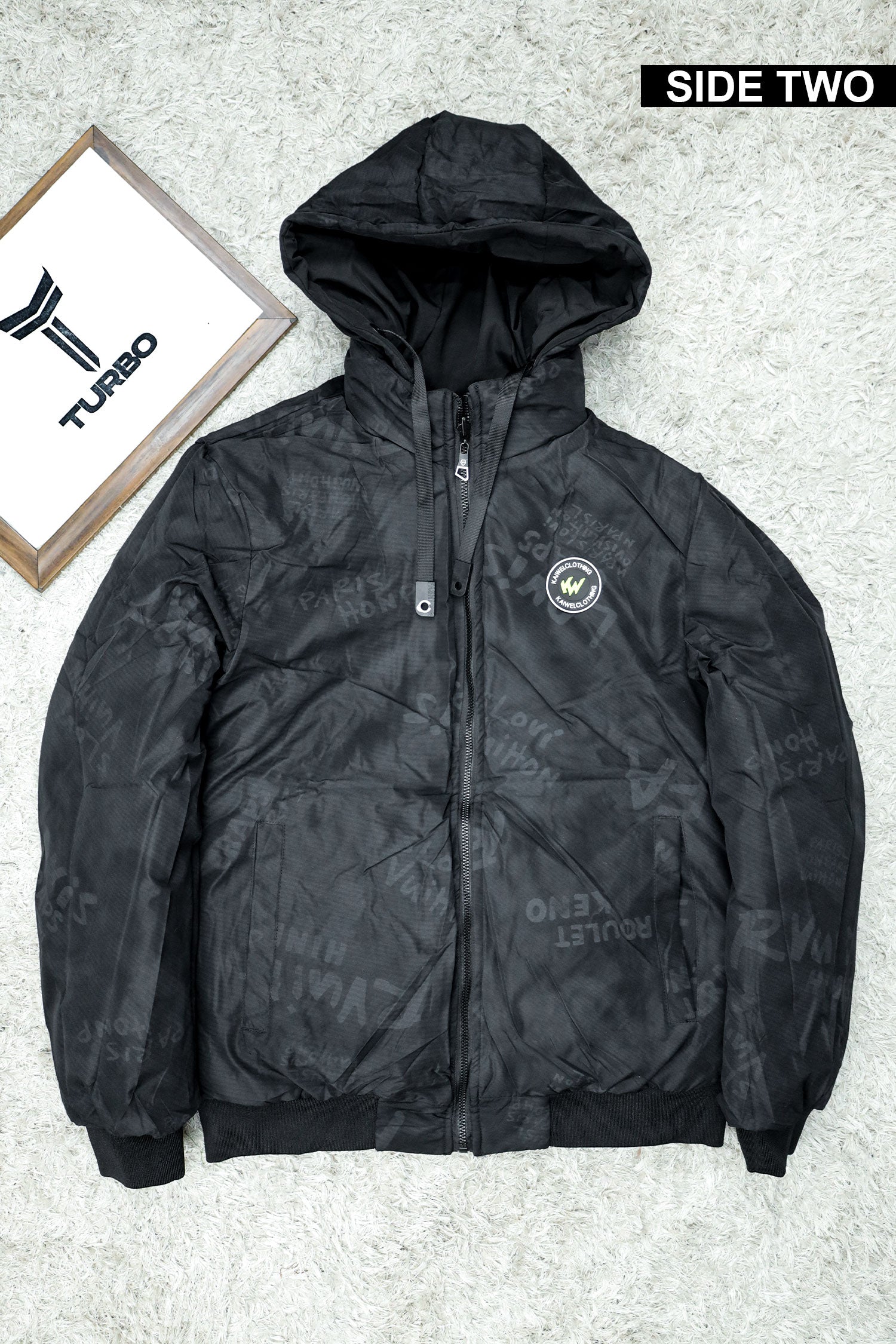 Zipper Motif Quited Hooded Big Size Imported Puffer Jacket