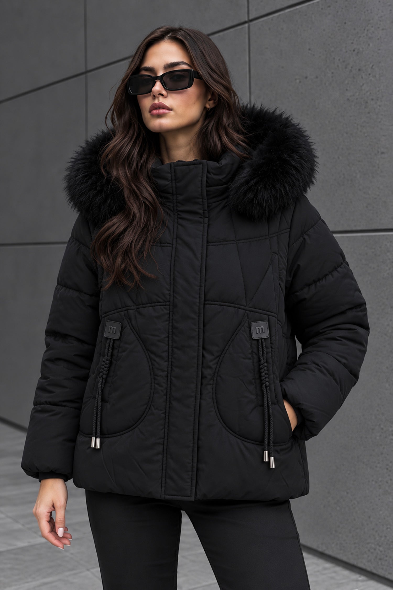 Women Quilted Detachable Arm & Hood Imported Puffer Jacket In Black