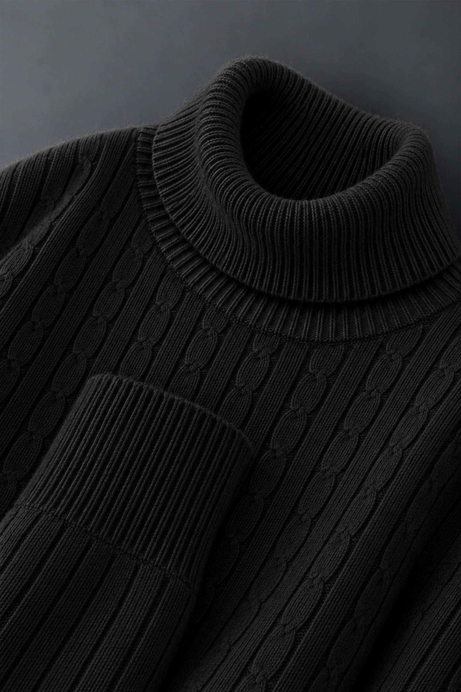 Turbo Cable-Knit Texture Turtleneck Pullover Imported High Neck In Black