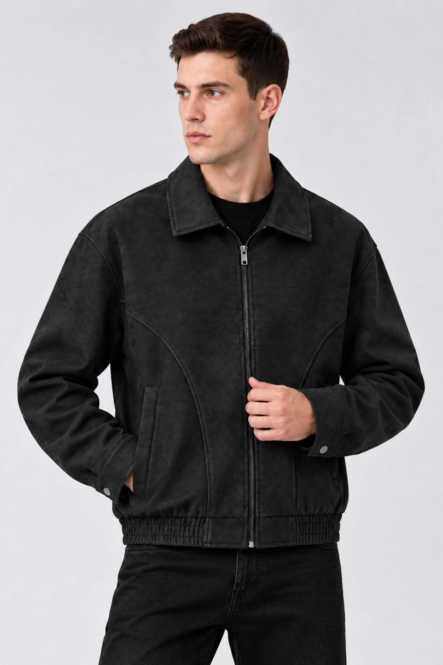 Turbo 90's Vintage Street-Wear Imported Leather Jacket In Black