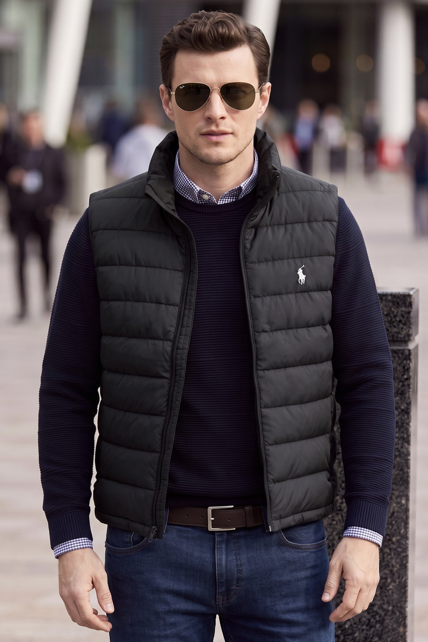 Polo Packable Down Imported Puffer Men's Gilet In Black