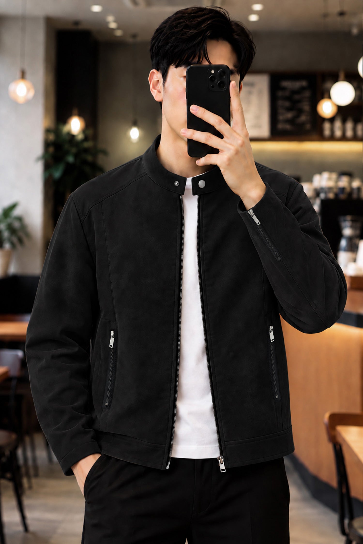 Turbo Casual Outerwear Imported Suede Leather Jacket In Black