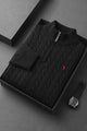 Polo Pony Half-Zip Cable Knit Texture Imported Men's Jumper Sweater In Black