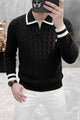 Polo Tricote Collar Imported Men's Sweater In Black