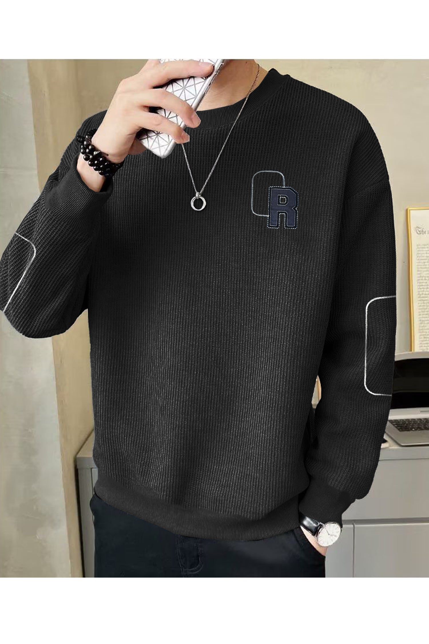 Panel Lining Round Neck Imported Men's Sweatshirt