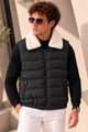 Sherpa Fur Collar Imported Parachute Men's Gilet In Black