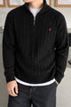 Polo Pony Half-Zip Cable Knit Texture Imported Men's Jumper Sweater In Black