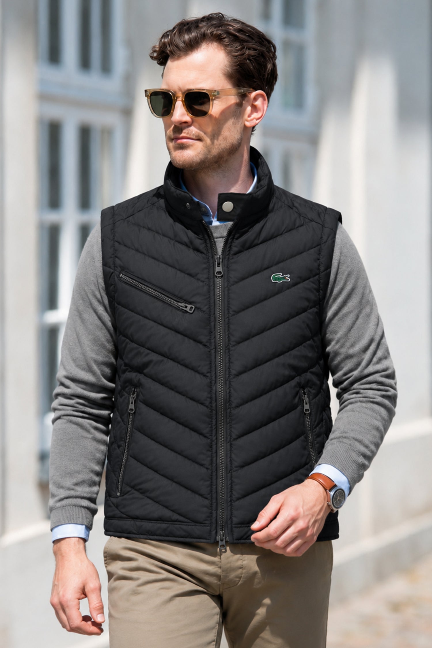 Lcste Chevron Quilted Imported Puffer Men's Gilet In Black