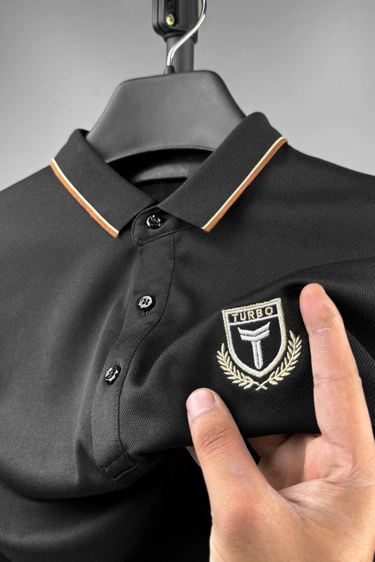 Turbo True Gentleman Embroidered Men's Polo Shirt In Black