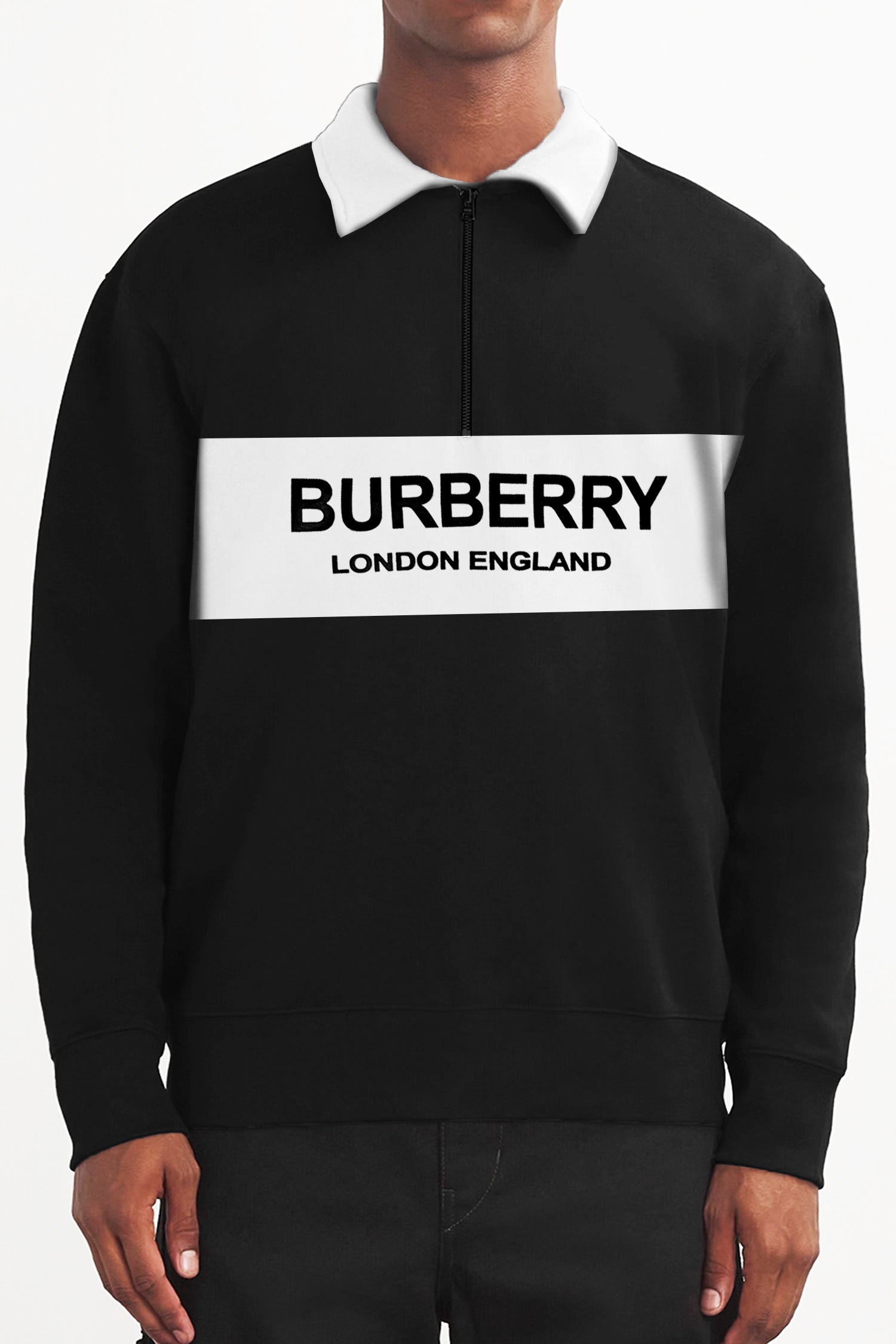 Brburry Half Zip Collar Style Full Sleeves Men's Sweatshirt