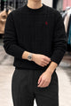 Polo Waffle Textured Imported Round Neck Men's Sweater In Black