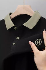 Lapel Self Textured Collared Big Size Men's Polo Shirt