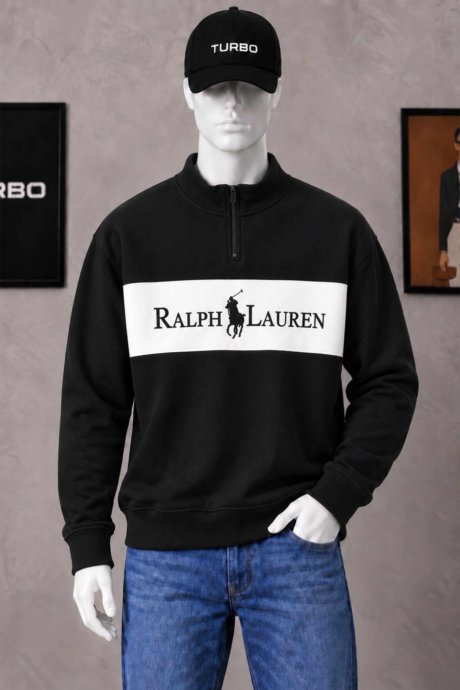 Rlph Lurn Quarter Zip-Up Mock Neck Men's Sweatshirt In Black