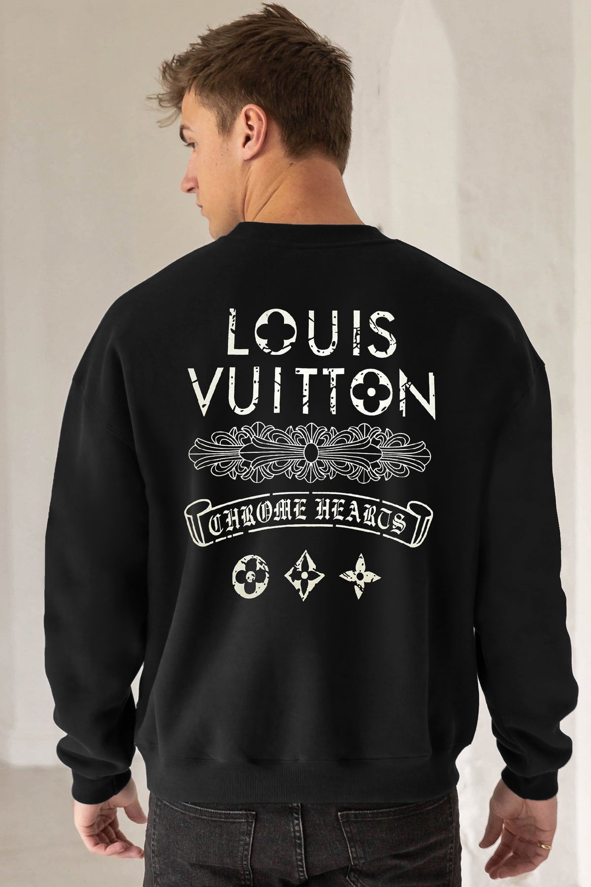 Luis Vten X Chrme Heart Collab Print Full Sleeves Men's Sweatshirt In Black