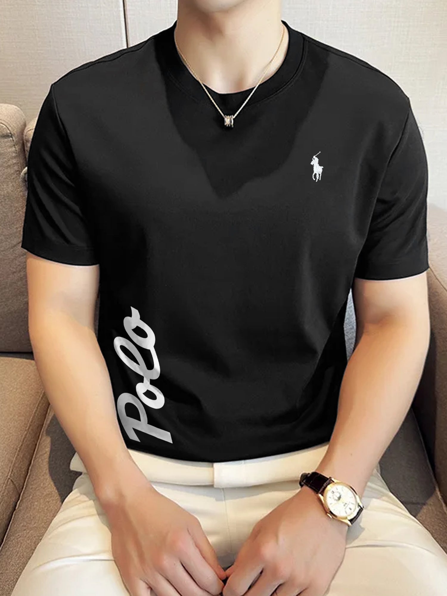 Rph Luren Polo Writing Graphic Crew Neck Tee