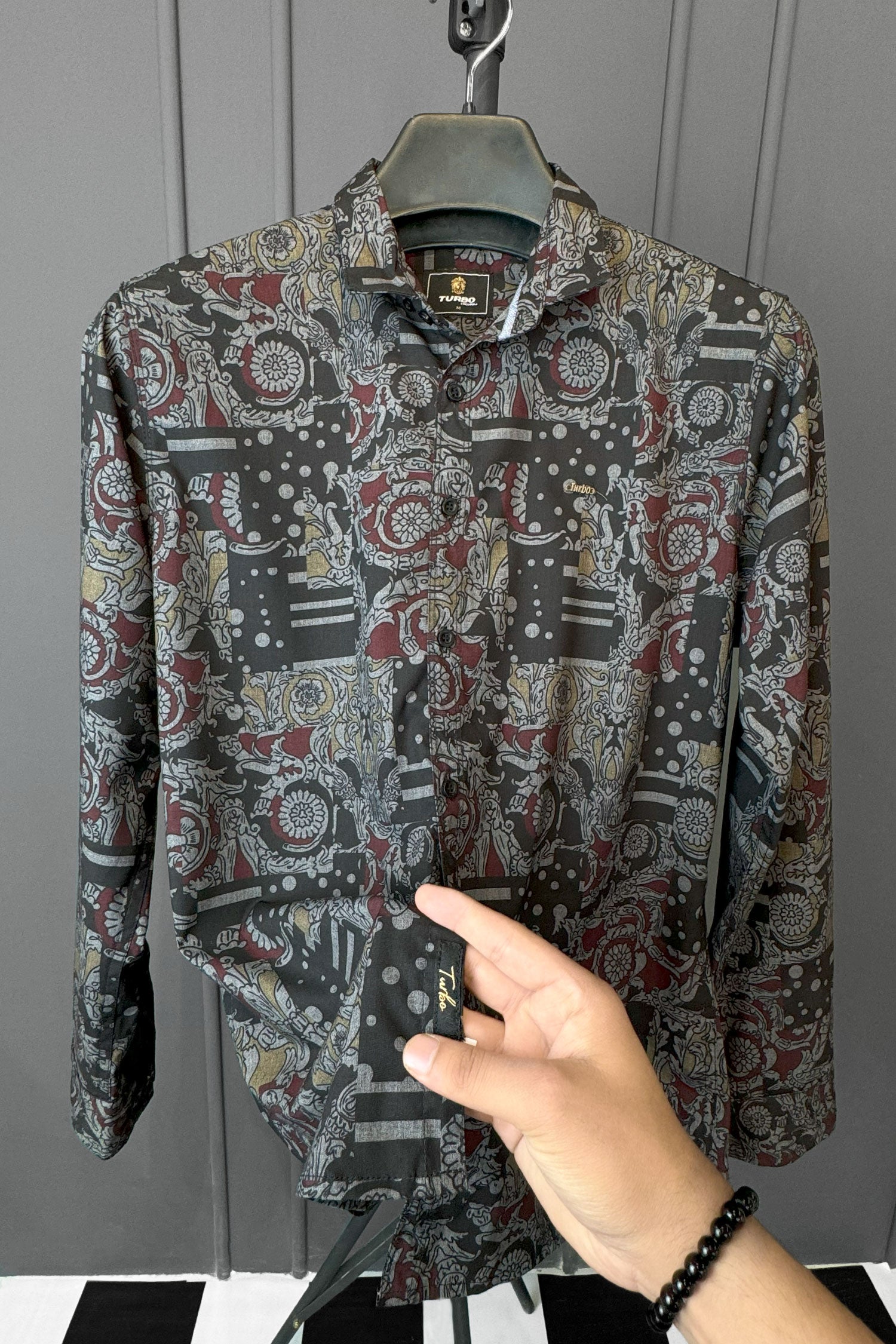 Turbo Retro Flower Motif Long Sleeve Cotton Casual Shirt