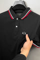 Armni Excnge Bold Heritage Men's Polo Shirt In Black
