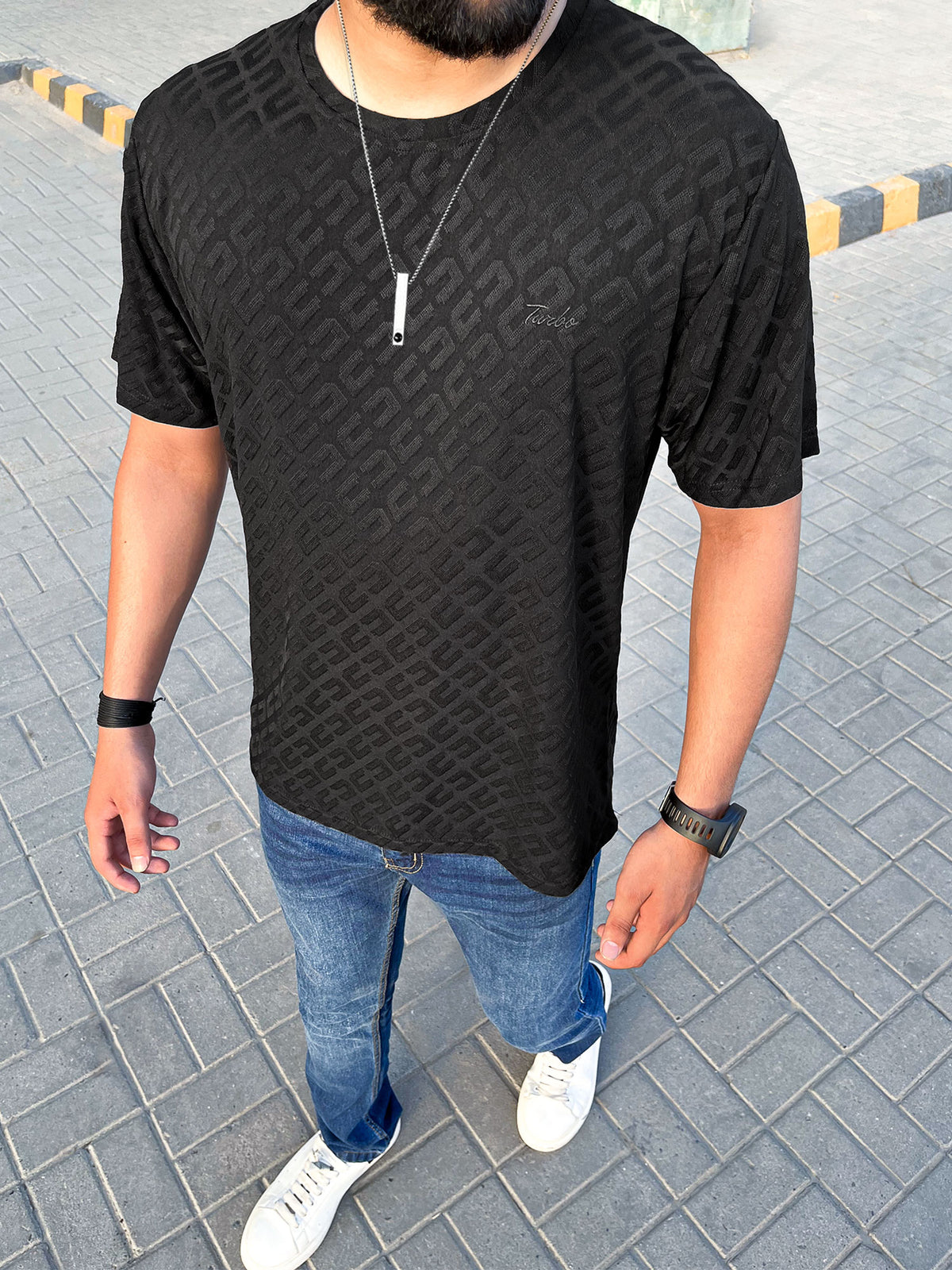 Self Texture Turbo Signature T-Shirt In Black