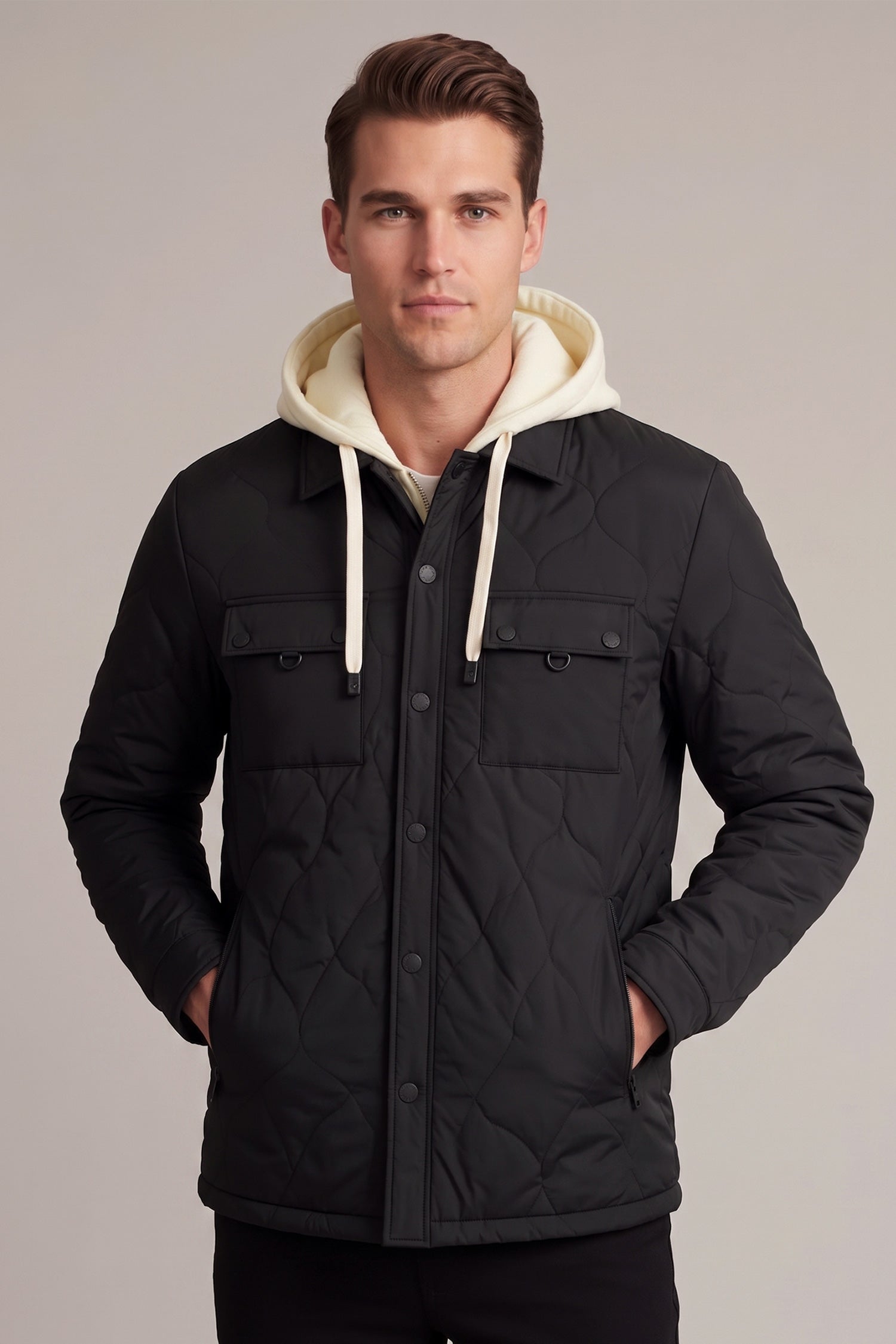 Men's Casual Quilted Detachable Hood Imported Puffer Jacket