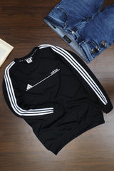 Adds Signature 3 Stripes Full Sleeves Men's Sweatshirt In Black