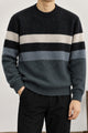 Bold Multi-Panel Colorblock Imported Round Neck Rabbit Wool Men's Sweater In Black