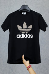Adds Blend Trefoil Round Imported Neck T-Shirt In Black