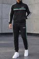 Adds Retro Chest Stripe Zipper Men's Co-Ord Set In Black