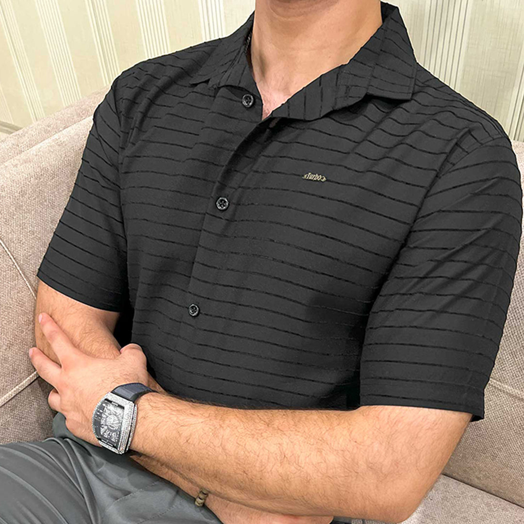 Turbo Snitch Striped Casual Shirt In Black