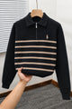 Polo Pony Classy Striped Half-Zip Imported Men's Jumper Sweater In Black