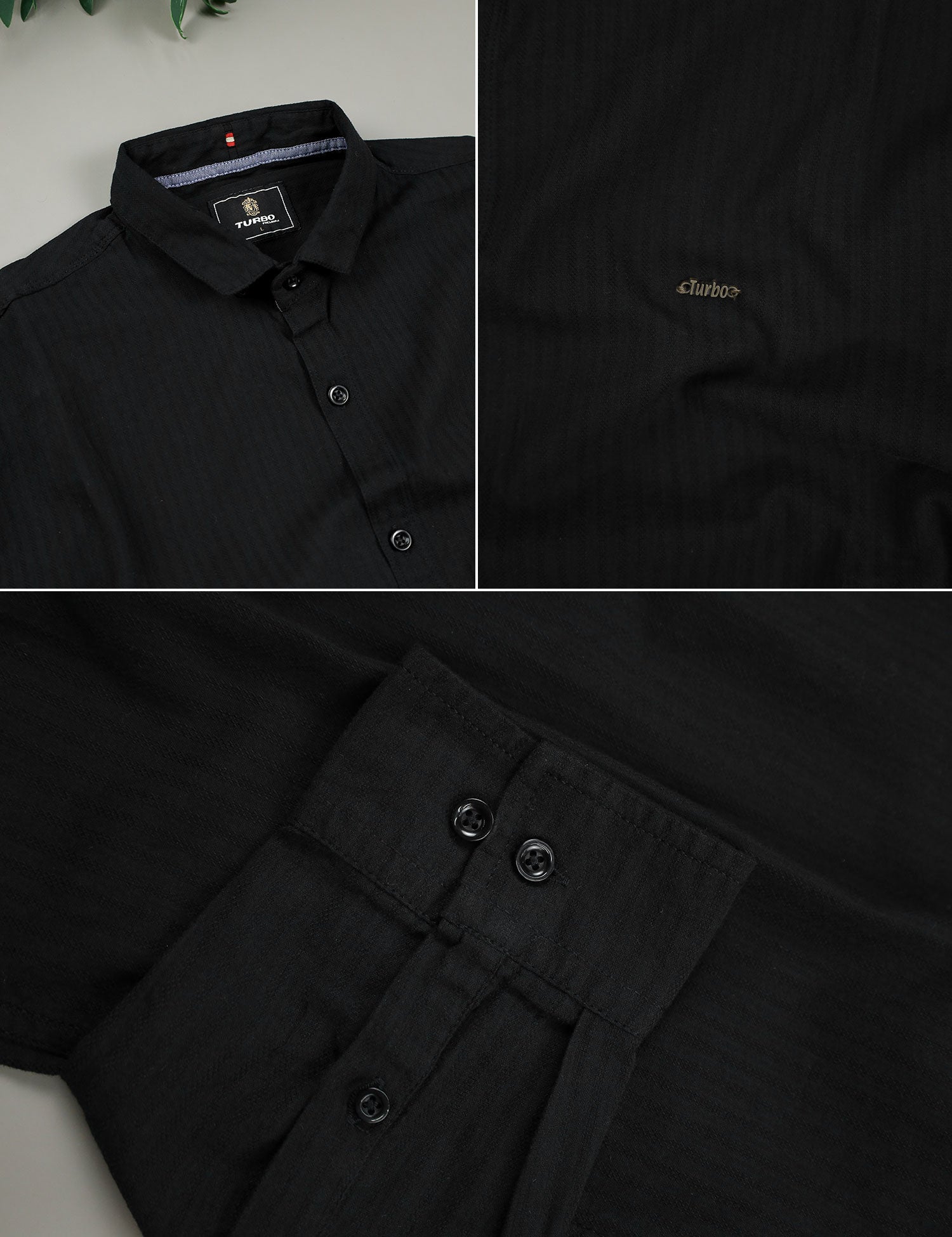 Turbo Organic MonoChromatic Long Sleeve Cotton Casual Shirt in Black