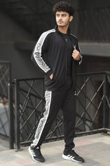 Turbo Signature Typography Men Zipper Tracksuit In Black